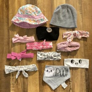 Bundle of 12 Pcs Baby Girl Accessory Hair Bows Beanie Hat Bandana Bib Millymook